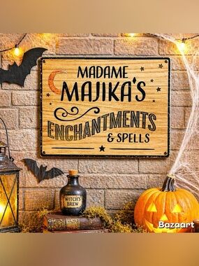 New halloween 16x12 sign tray “MADAME MAJIKAS ENCHANTMENTS & SPELLS” Wood